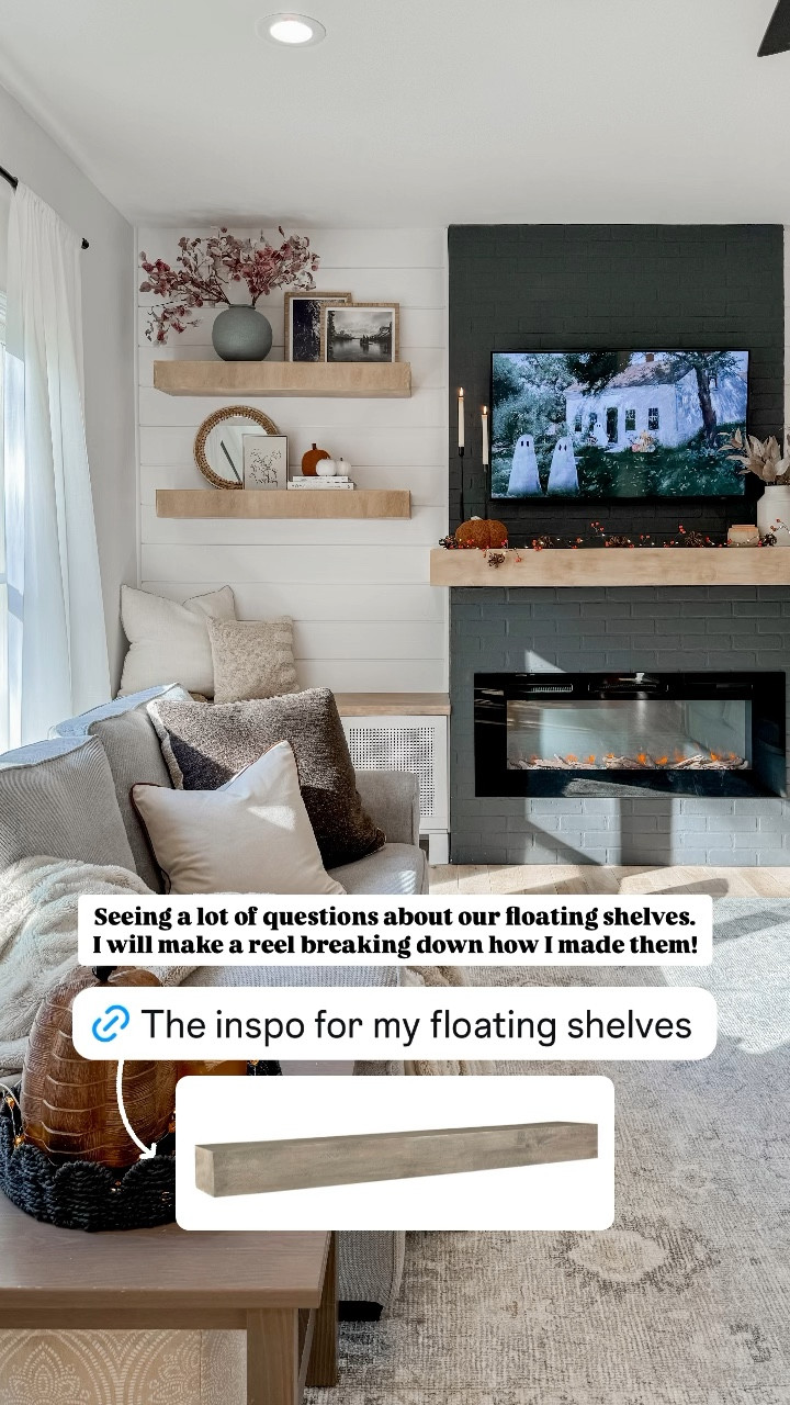 I made our floating shelves but I’m linking my inspo that I based my design off of. 
We had this exact shelf as our mantle in our last home! 

#LTKHome