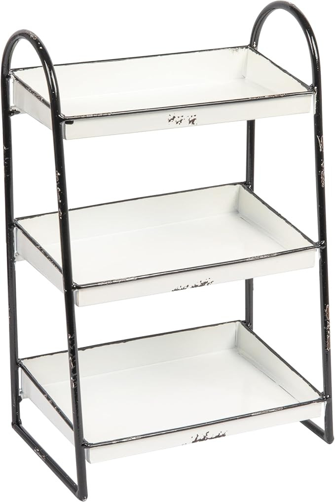 Creative Co-Op Heavily Distressed White 3-Tier Metal Tray with Black Frame & Rim | Amazon (US)