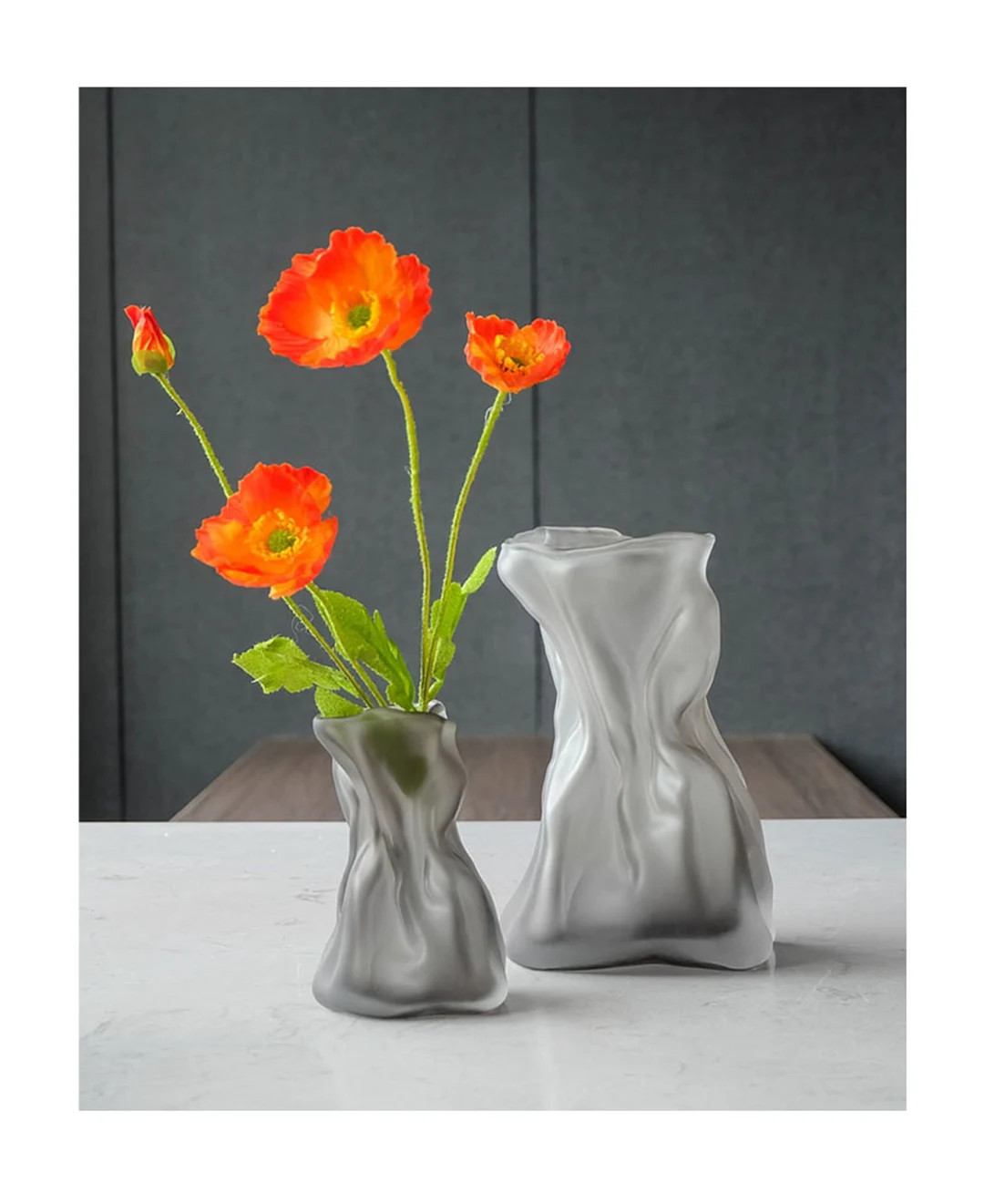 Origami Frosted Gray Flower Glass Vase, Small Vase Decor for Living Room, Advanced Flower Arrange... | Etsy ROW