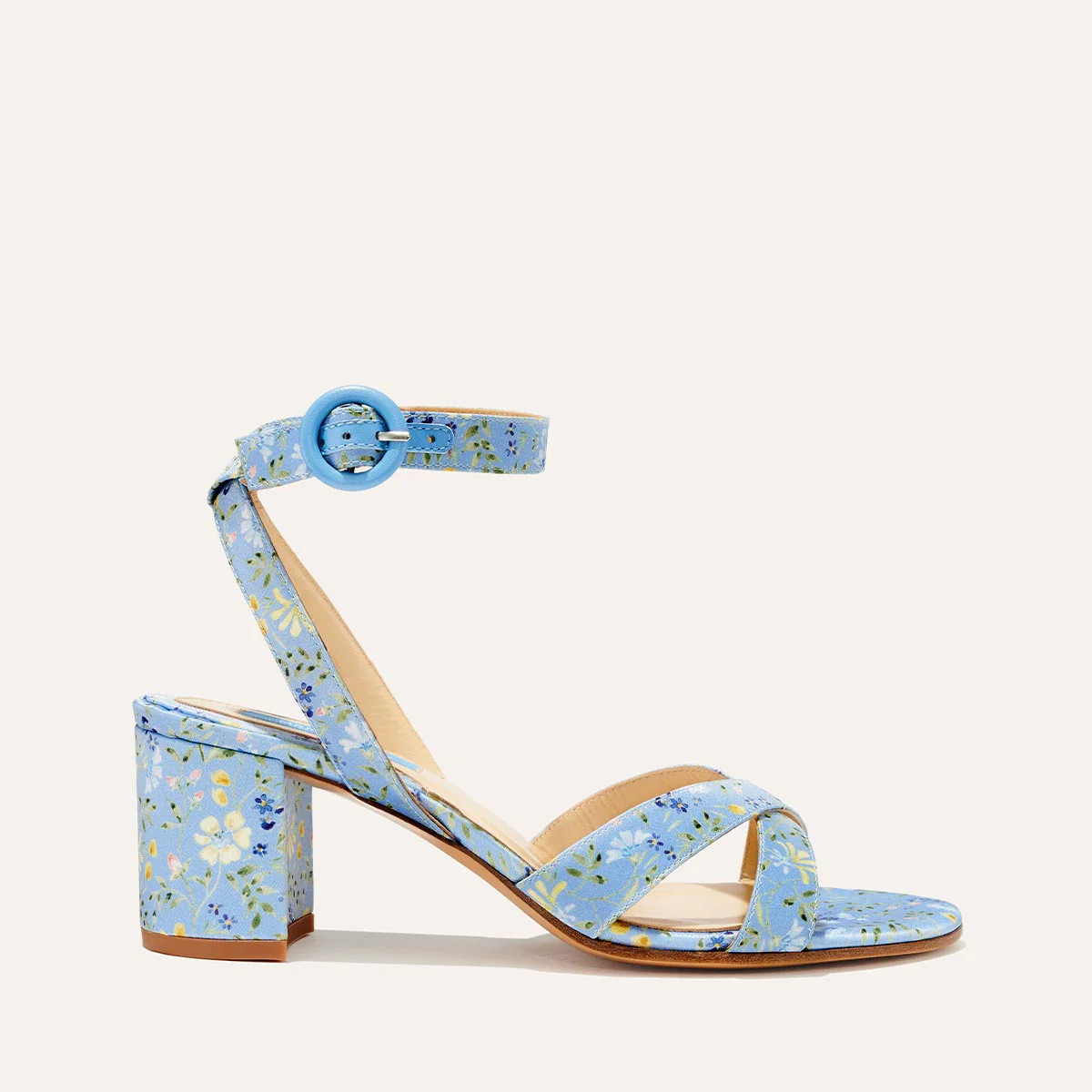 The City Sandal - Blue Floral Satin | Margaux