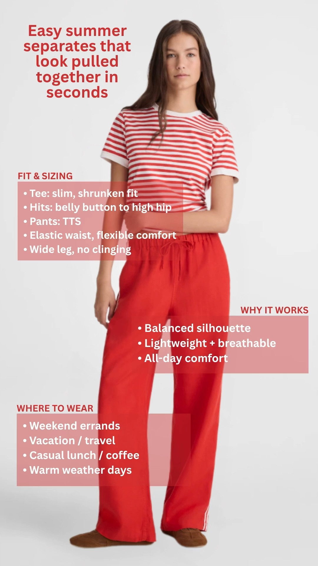 Tap the bell🔔, save ✅ and ❤️ for effortless everyday fashion.

Want an outfit that feels effortless but still flatters?
This combo gives you shape up top and easy movement on the bottom—so you don’t have to think about it.

Lightweight, breathable, and comfortable enough for all-day wear without looking too casual.

Fit: tee runs slim with a shrunken fit and cropped length. Pants are true to size (TTS) with an elastic waistband.

Perfect for travel days, errands, or casual plans when you want to look put together fast.
An easy go-to you’ll keep reaching for.

#LTKootd #LTKOver40