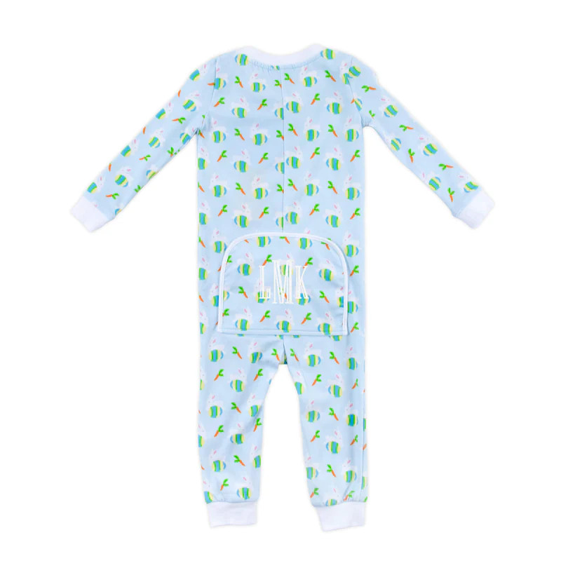 Hop Into Easter Print Blue Zip Sleeper | Classic Whimsy