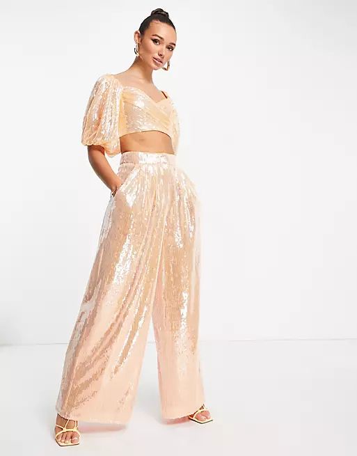 ASOS EDITION crop top & pants in apricot sequin - part of a set | ASOS (Global)