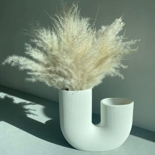 White Minimalist Ceramic U Shape Boho Flower Vase for Pampas Grass. Japandi, Nordic, Scandi, Minimal | Amazon (US)