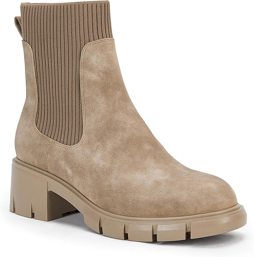 Ruanyu Womens Platform Ankle Boots Elastic Chunky Block Heel Chelsea Booties Lug Sole Non-Slip Co... | Amazon (US)