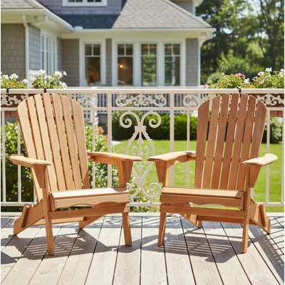 Outdoor Wooden Folding Adirondack Chair Set of 2 with Pre-Assembled BackRest, Wood Patio Chair for Garden Backyard Porch Pool Deck Firepit | Wayfair North America