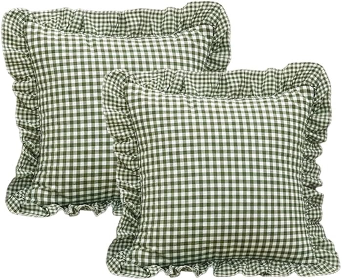 MiOYOOW Plaid Pillow Cover, 2PCS 18x18'' Decorative Pillow Cases with Ruffles Soft Cushion Covers... | Amazon (US)