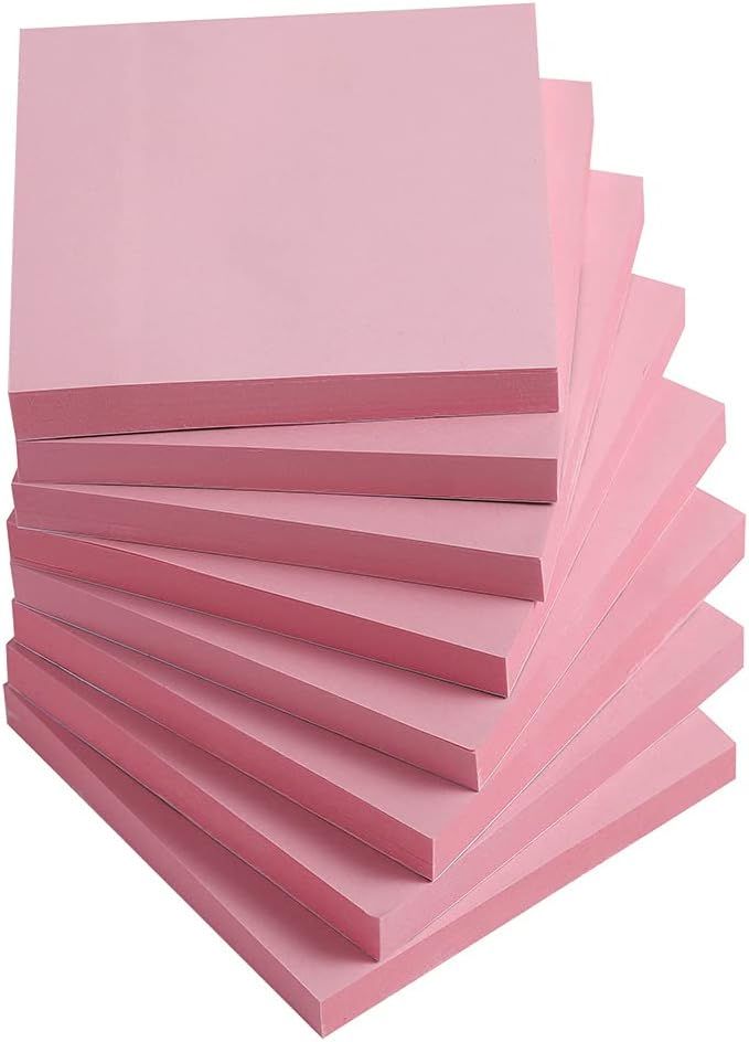 Sticky Notes 3x3 Inches,Light Pink Self-Stick Pads, Easy to Post for Home, Office, Notebook, 8 Pa... | Amazon (US)