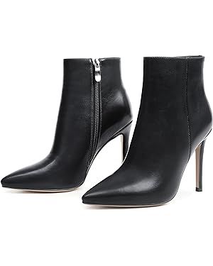 HECATER Ankle Boots for Women Stiletto High Heel Pointed Toe Boots with Zipper | Amazon (US)