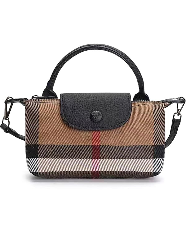 Mini Plaid Canvas Handbag for Women PU Leather Top Handle Checked Bucket Hand Bag | Amazon (US)