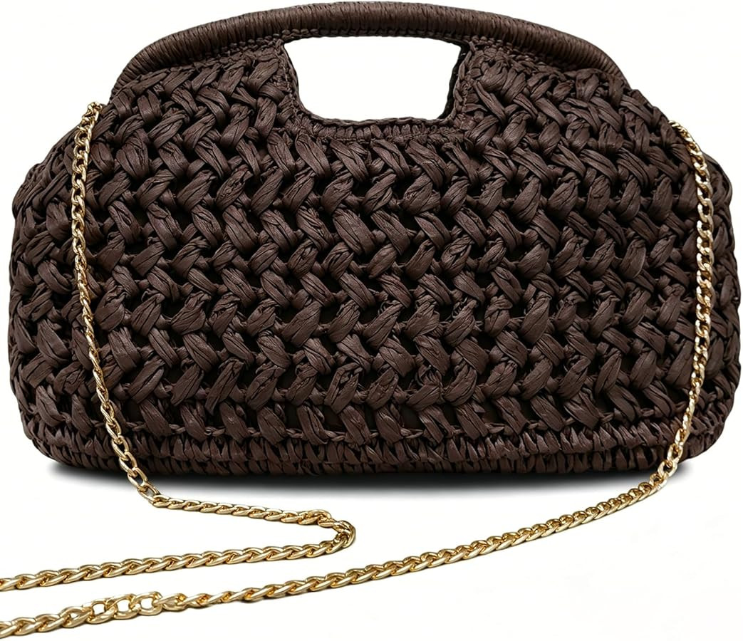 Straw Clutch Woven Purses for Women\uff0cCloud Dumpling Summer Beach Bag with Detachable Chain fo... | Amazon (US)