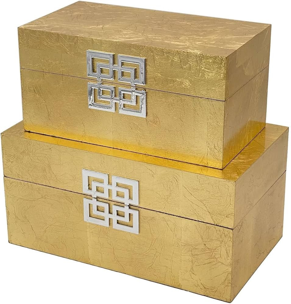 Painted Storage Box Set Decorative Storage Box w/Hinged Lid Classic Design Wood Decor Boxes with ... | Amazon (US)