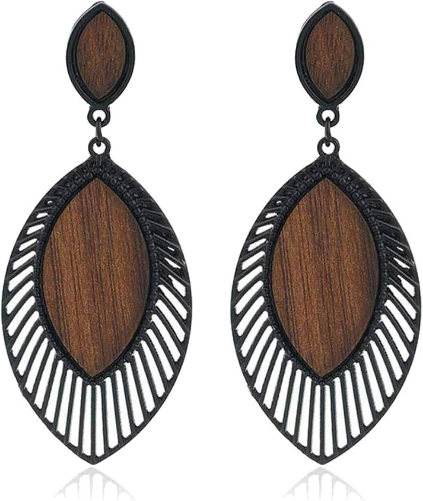 ALoveSoul Wooden Earrings for Women - Big Round Circle Geometric Wood Drop Dangle Hook Earrings | Amazon (US)