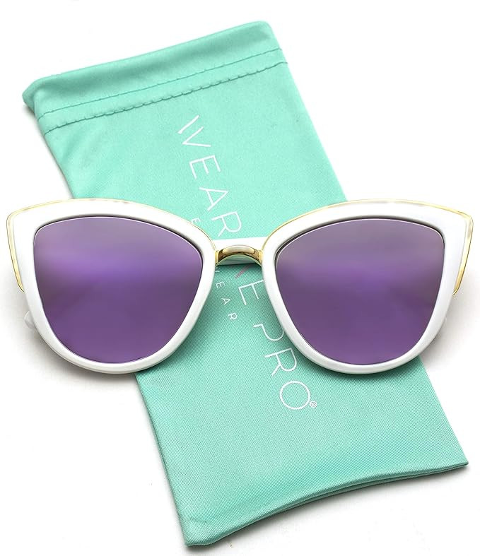 Womens Cat Eye Mirrored Reflective Lenses Oversized Cateyes Sunglasses | Amazon (US)