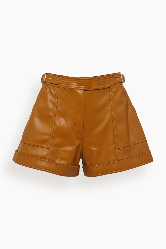 Chace Vegan Leather Belted Shorts in Copper | Hampden Clothing