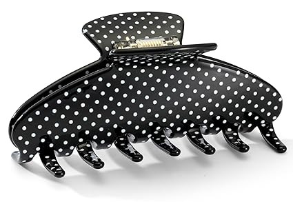 Large Acetate Hair Claw Clip for Women -Black Polka Dots Claws for Thick Hair with Non-Slip Teeth... | Amazon (US)