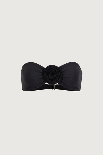 Rosette Bandeau Top (Faux Suede Black/Black) | SAME