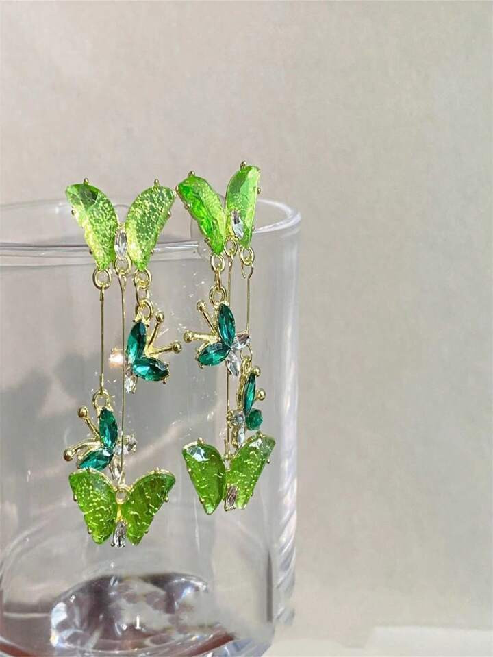 A Colorful Rhinestone Butterfly Stud Earrings, New Retro Court Fringed Earrings | SHEIN