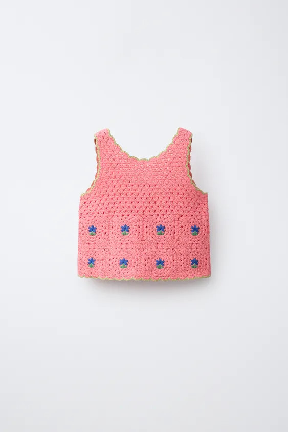 EMBROIDERED CROCHET KNIT TOP | Zara US