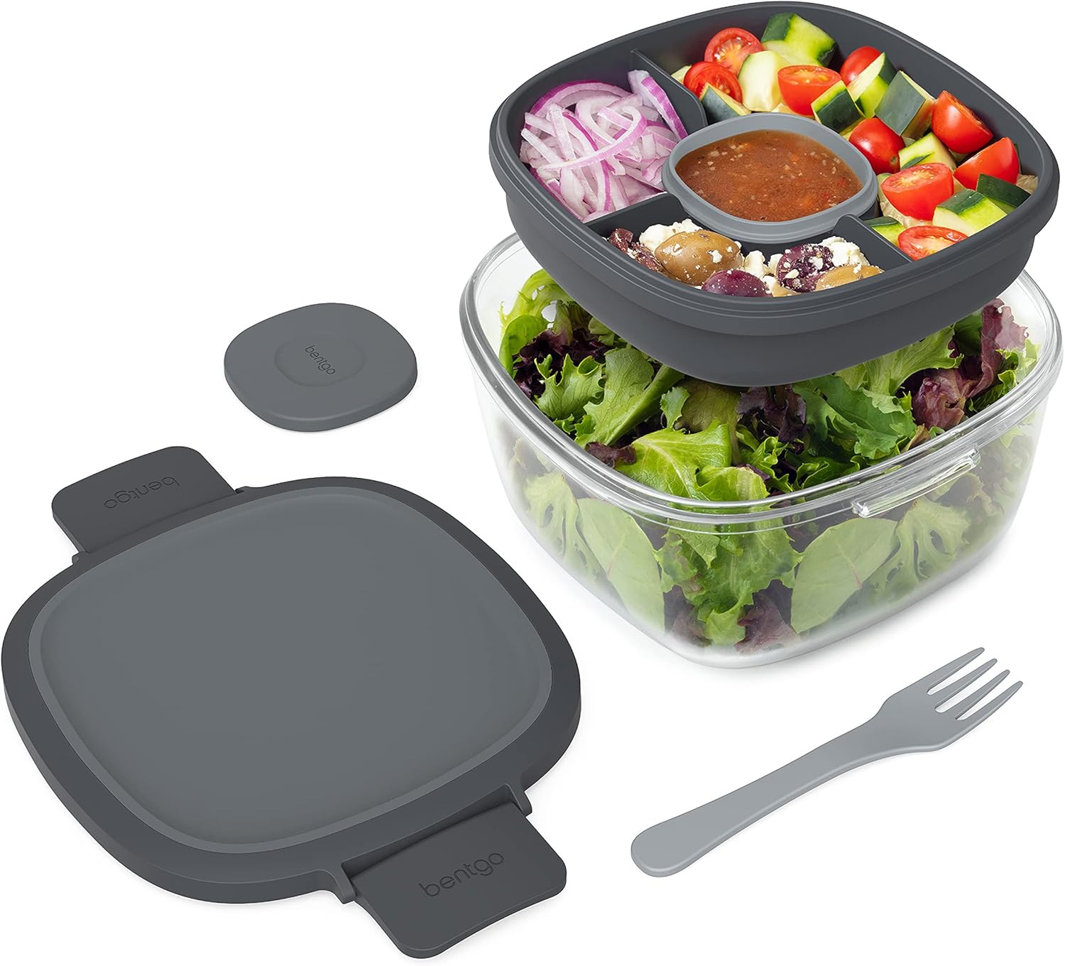 Bentgo® Glass All-in-One Salad Container - Large 61-oz Salad Bowl, 4-Compartment Bento-Style Tra... | Amazon (US)
