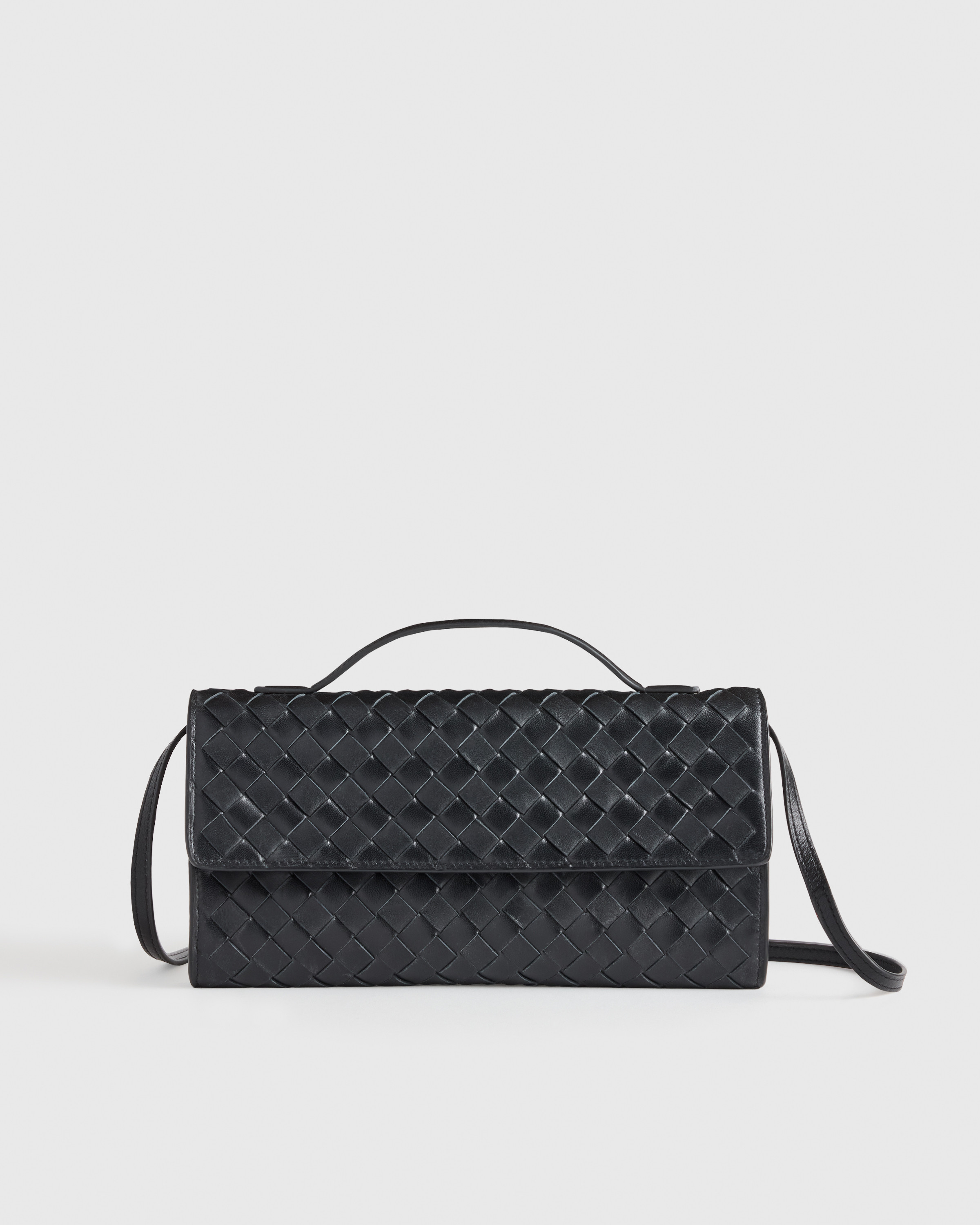 Quince | Women's Italian Leather Handwoven Top Handle Clutch in Black | Quince