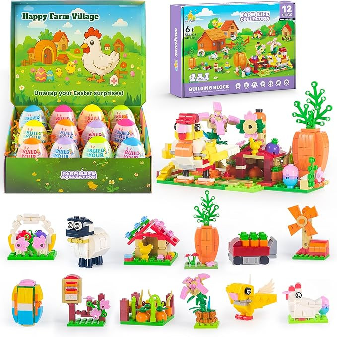 2026 New Easter Gifts Building Set for Kids -12-in-1 Happy Farm Village Building Toy with Prefill... | Amazon (US)