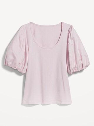 Fitted Puff-Sleeve Paneled Rib-Knit T-Shirt for Women | Old Navy (US)