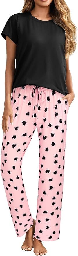 Ekouaer Pajama Sets For Women 2 Piece Short Sleeve Pj Sets With Long Printed Pants Loose Lounge S... | Amazon (US)