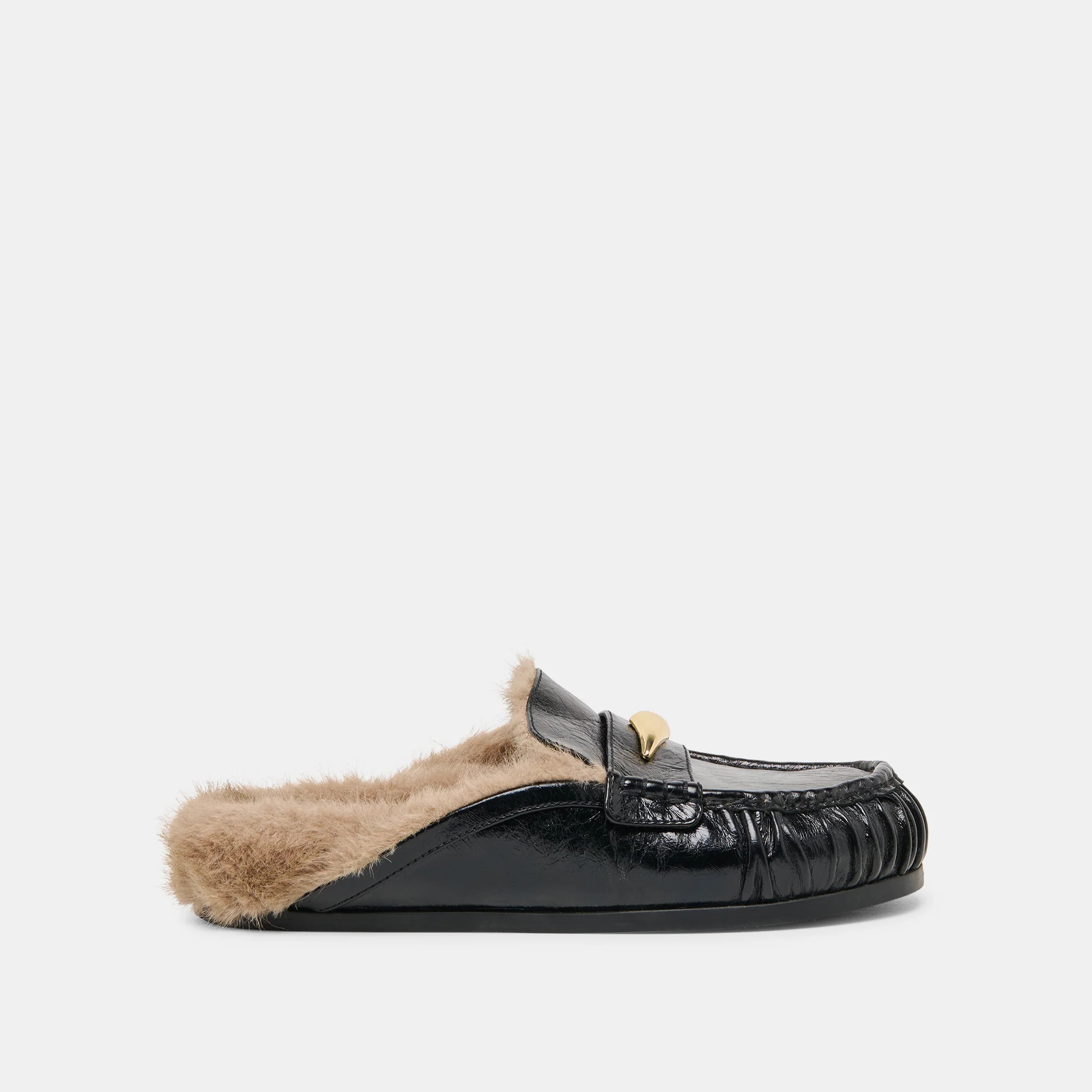 Jodero Plush Flats Black Leather | DolceVita.com
