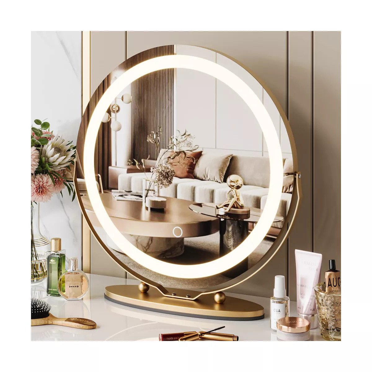 Round Vanity Mirror with Lights Aluminum Glass Desktop LED  Mirror  19" LED Strip Light 5 Color A... | Target