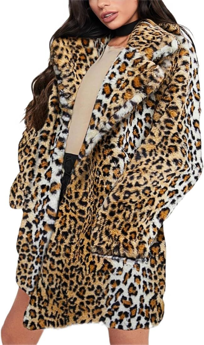 Remelon Womens Long Sleeve Winter Warm Lapel Fox Faux Fur Coat Jacket Overcoat Outwear with Pocke... | Amazon (US)