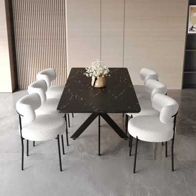 Expandable Dining Table And 6 Cushioned Chairs For Room, Modern With Metal Legs, Easy To Clean Assemble 8 Person, Expandable Dining Table , Soft Uphol | Wayfair North America