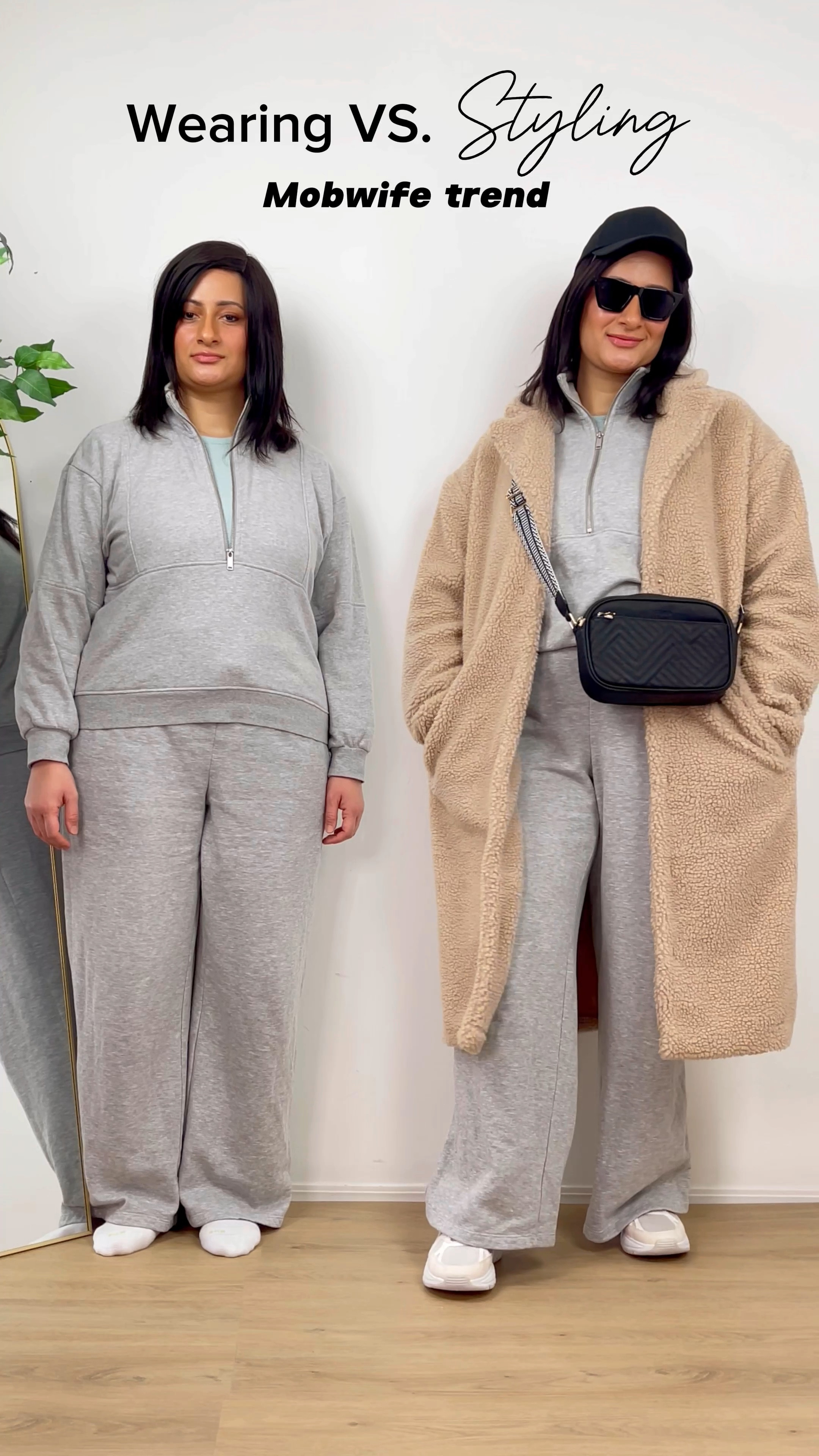 Mobwife outfit ideas. Casual comfy winter fashion. Sweatsuit, tracksuit, Teddy long coat. H&M outfit. Amazon fashion finds. 

#LTKmidsize #LTKVideo #LTKstyletip