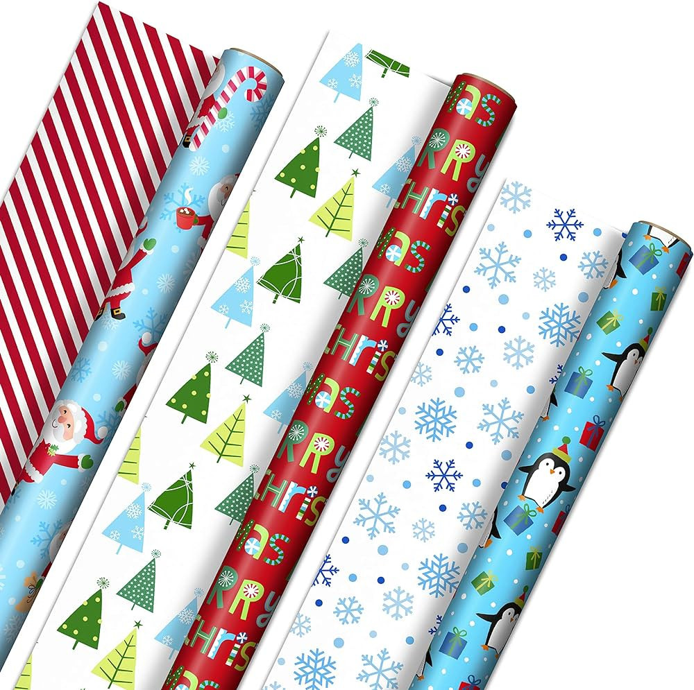 Hallmark Cute Reversible Christmas Wrapping Paper for Kids (3 Rolls: 120 sq. ft. ttl) Penguins, S... | Amazon (US)