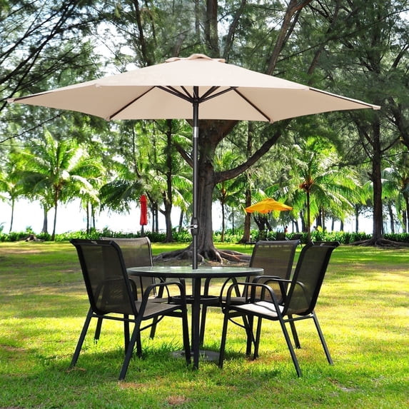 Ainfox 9ft Khaki Patio Umbrella with Push Button Tilt and Crank, Waterproof UV Sunshade Canopy | Walmart (US)