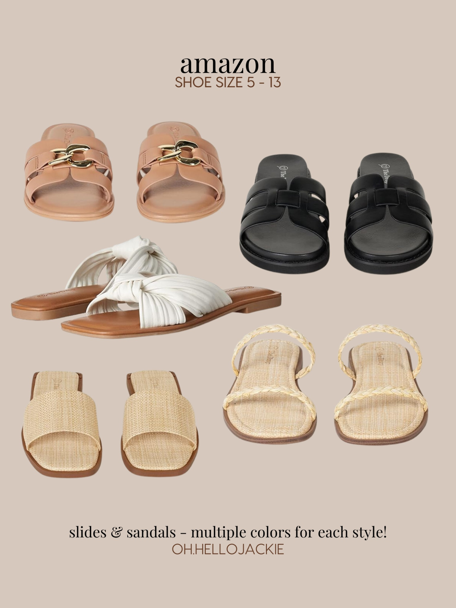 Affordable AMAZON finds! Shoes in sizes 5-13 (finally some cute options for us 10, 11, 12, 13 shoe sizes girlies!)

A variety of slides - some perfect for vacation or beach weather, others are more chic and work friendly. All are so cute and affordable!

Tan nude faux leather slides with gold chain link buckle, chic black faux leather thick slides, white fabric thin slide sandals, woven beachy raffia looking slides with thick strap, woven braided rope sandal slide for beach look.

#LTKFindsUnder50 #LTKShoeCrush #LTKSaleAlert