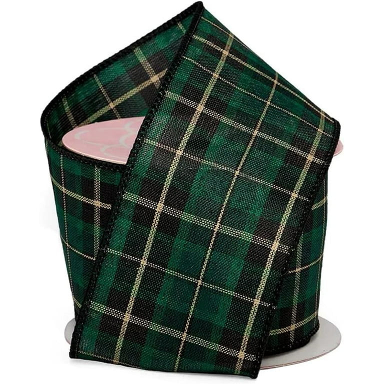 Christmas Black Green Tartan Wired Ribbon, 2 1/2" x 10 Yards, Christmas Wreath Decor | Walmart (US)