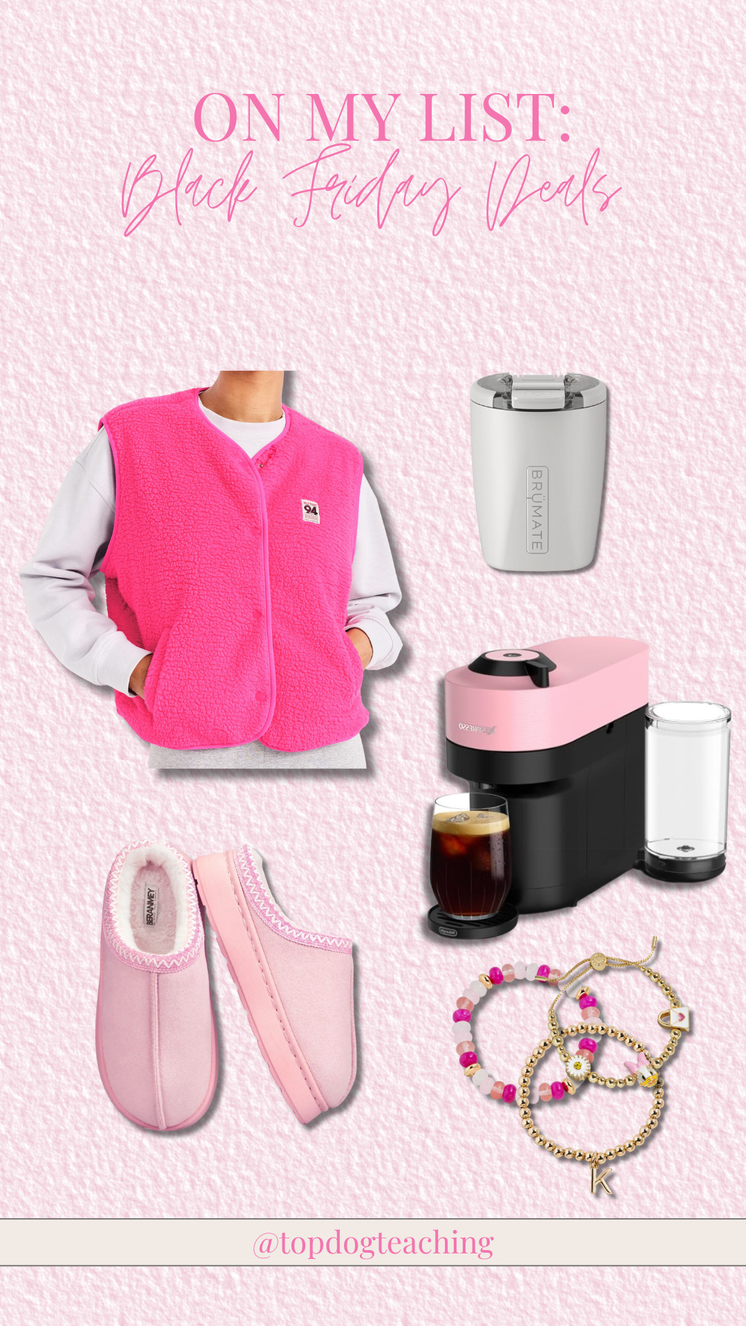 A little peek at what’s on my list this year ✨💗 Cozy vibes with a hot-pink sherpa vest, my dream Nespresso machine, a chic BrüMate coffee cup, soft slippers, and the sweetest Disney-themed bracelets.  🎀

gifts for her, Nespresso machine, pink platform slippers, sherpa vest, winter style, gift ideas 

 

#LTKCyberWeek #LTKmomlife #LTKSaleAlert