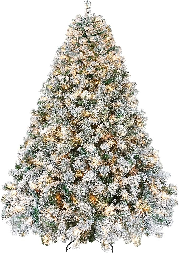 Yaheetech 7.5ft Pre-lit Artificial Christmas Tree W/Incandescent Warm White Lights, Snow Flocked ... | Amazon (US)