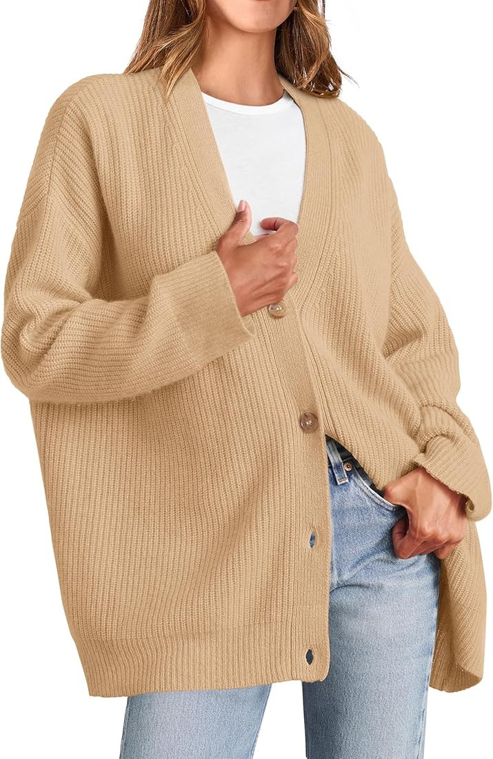KIRUNDO Womens Cardigan 2024 Fall Fashion Oversized Open Front Button Lightweight Cardigans Casua... | Amazon (US)