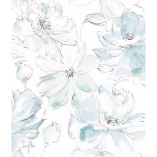 Mineral Green Floral Dreams Matte Non Woven Paper Peel and Stick Wallpaper Roll | The Home Depot