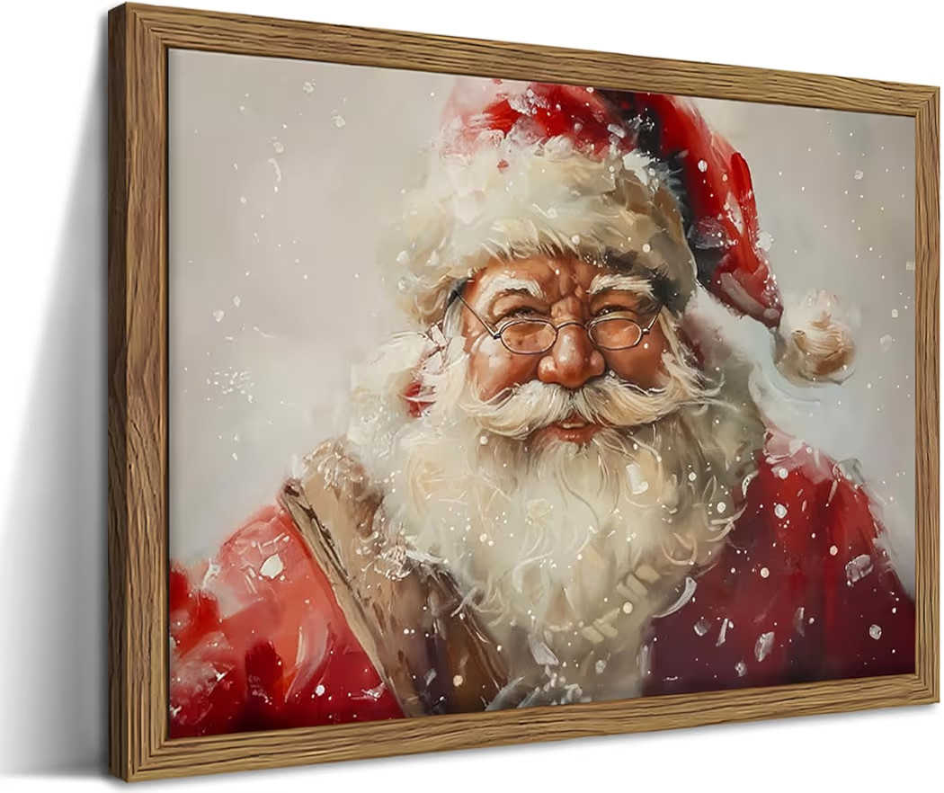 Vintage Christmas Framed Wall Art, Santa Claus Portrait Canvas Wall Decor Painting, Winter Rustic... | Amazon (US)