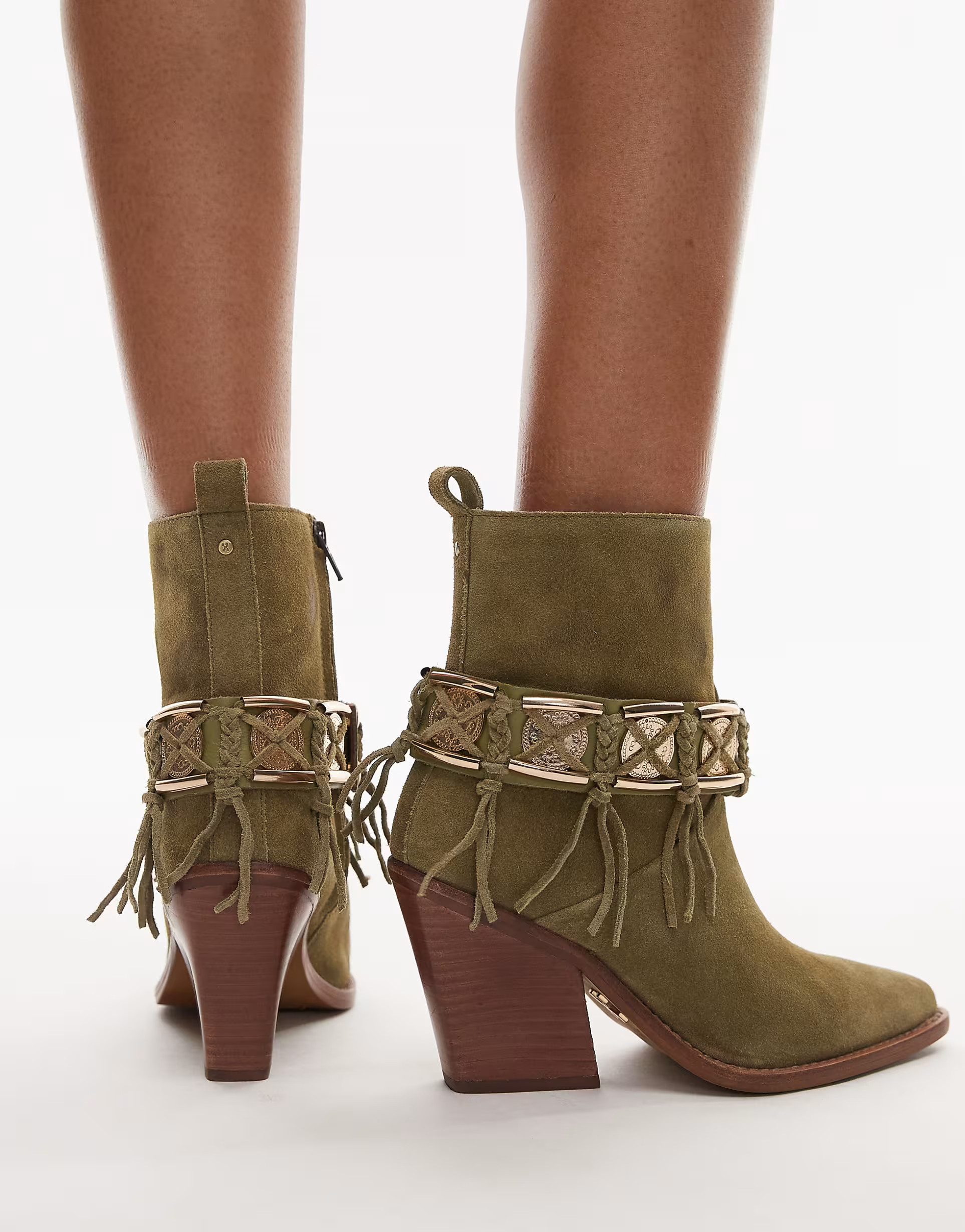 Bronx New-kole fringe western ankle boots in khaki suede | ASOS (Global)