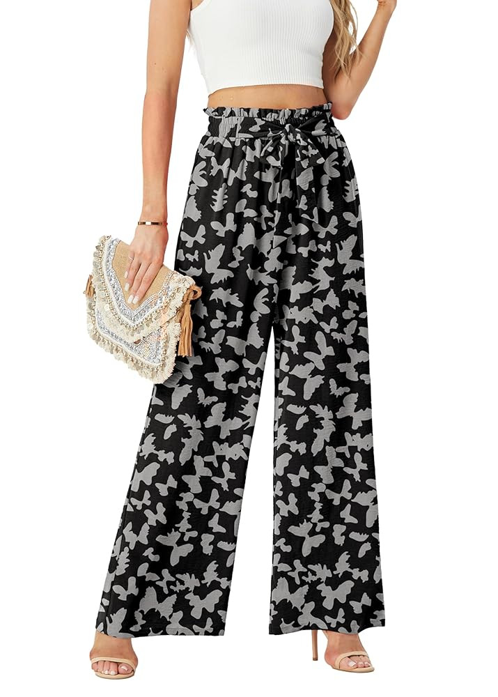 Womens Wide Leg Pants High Waist Flowy Adjustable Knot Loose Trousers Casuals Lounge Business Pan... | Amazon (US)