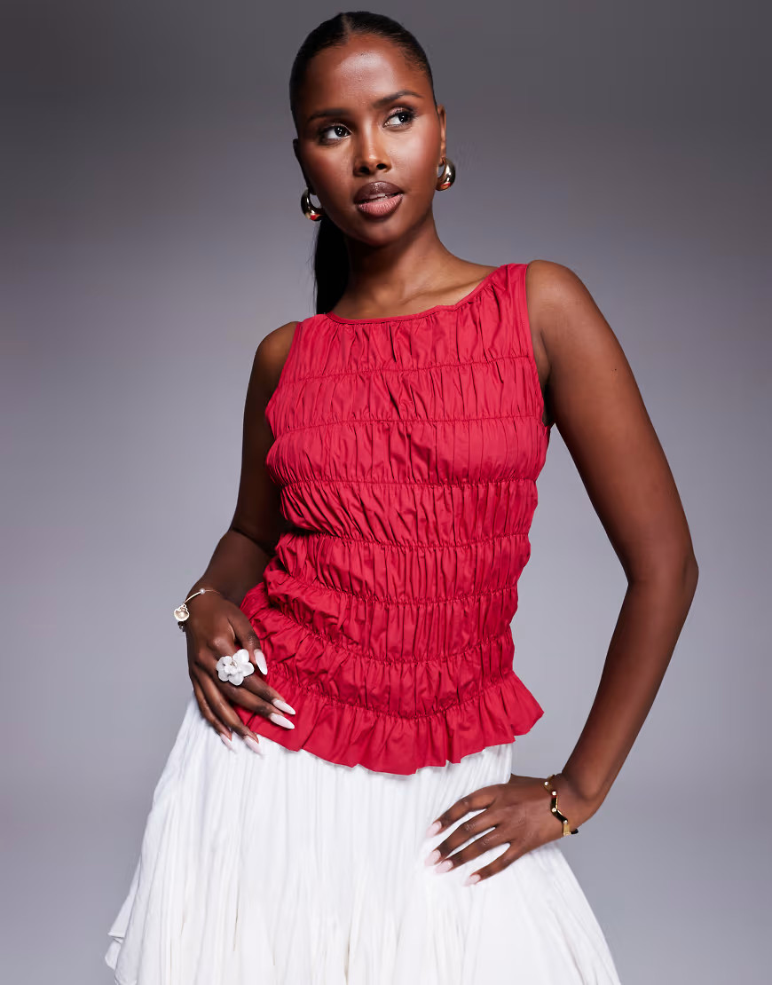 Princess Polly Marleen shirred detail sleeveless top in red | ASOS (Global)