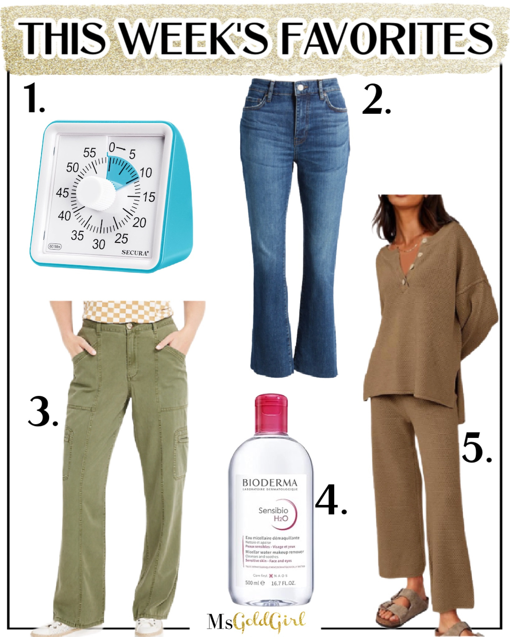 This week’s favorites:

1. Visual Timer-with spring weather, it’s been hard to stay on task. This old favorite has been really helpful! It’s also great for helping kids stay on task with homework and chores!

2. I love denim at all price points, but there’s something about premium denim. I love the fit and length of these cropped style raw hem jeans, especially on my 5’4” frame since they’re not technically cropped on me! They run TTS-get your normal waist size.

3. These utility pants feel like Tencel fabric. They’re the perfect weight for spring and summer. They do run big and long-size down one if in between sizes. They come in four colors and are under $40!

4. This is what I use to remove my eye makeup every single night!

5. This two piece set is a great weight to wear into spring and I wore it this week to run errands and go to a doctor’s appointment. It’s so easy to throw on (and take off)! Runs TTS.

#parentingtips #homeworkhelp #twopiecesets #premiumdenim #cargopants #utilitypants #amazonfinds 

#LTKfamily #LTKover40 #LTKfindsunder50