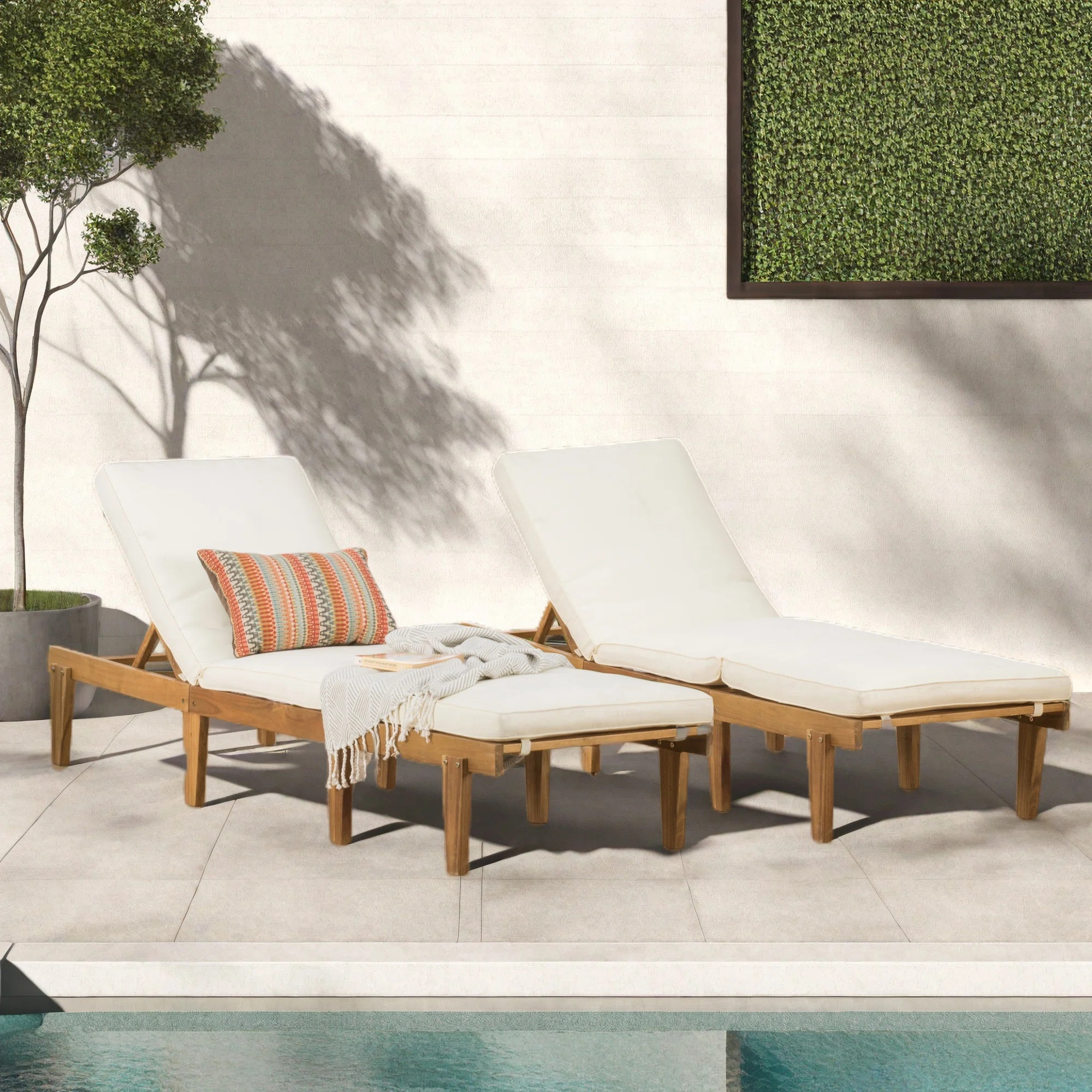 Eugenio Outdoor Acacia Wood Chaise Lounge , Cushion Included | Wayfair North America