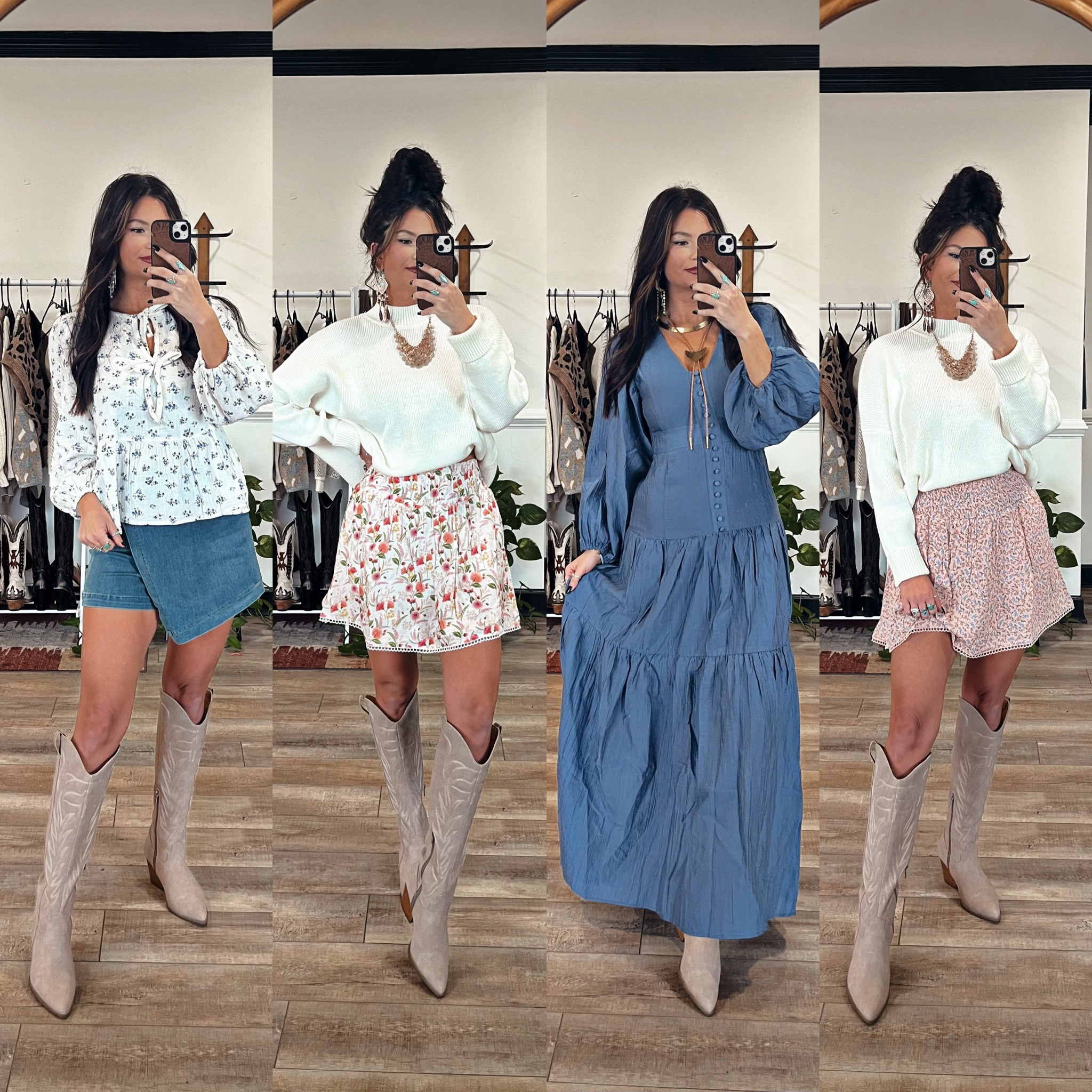 January forecast calls for.. spring transition looks! Slowly adding bright & fun florals and bold colors back into my wardrobe! Still rocking the boots though 😉 Discount code LORI for 20% off these pieces. 

Wearing xs in all besides sweater (small) I could have went with small for dress bc it’s hard to get on! Has a zipper on side but absolutely no stretch! Very flattering on though 

#LTKStyleTip #LTKSeasonal