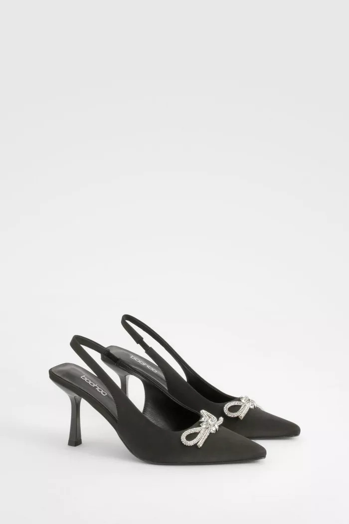 Embellished Bow Slingback Court Heels | boohoo (US & Canada)