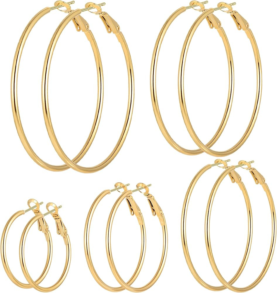 5/12 Pairs Gold Silver Plated Hoop Earrings for Women, Hypoallergenic Stainless Steel Hoops Earri... | Amazon (US)